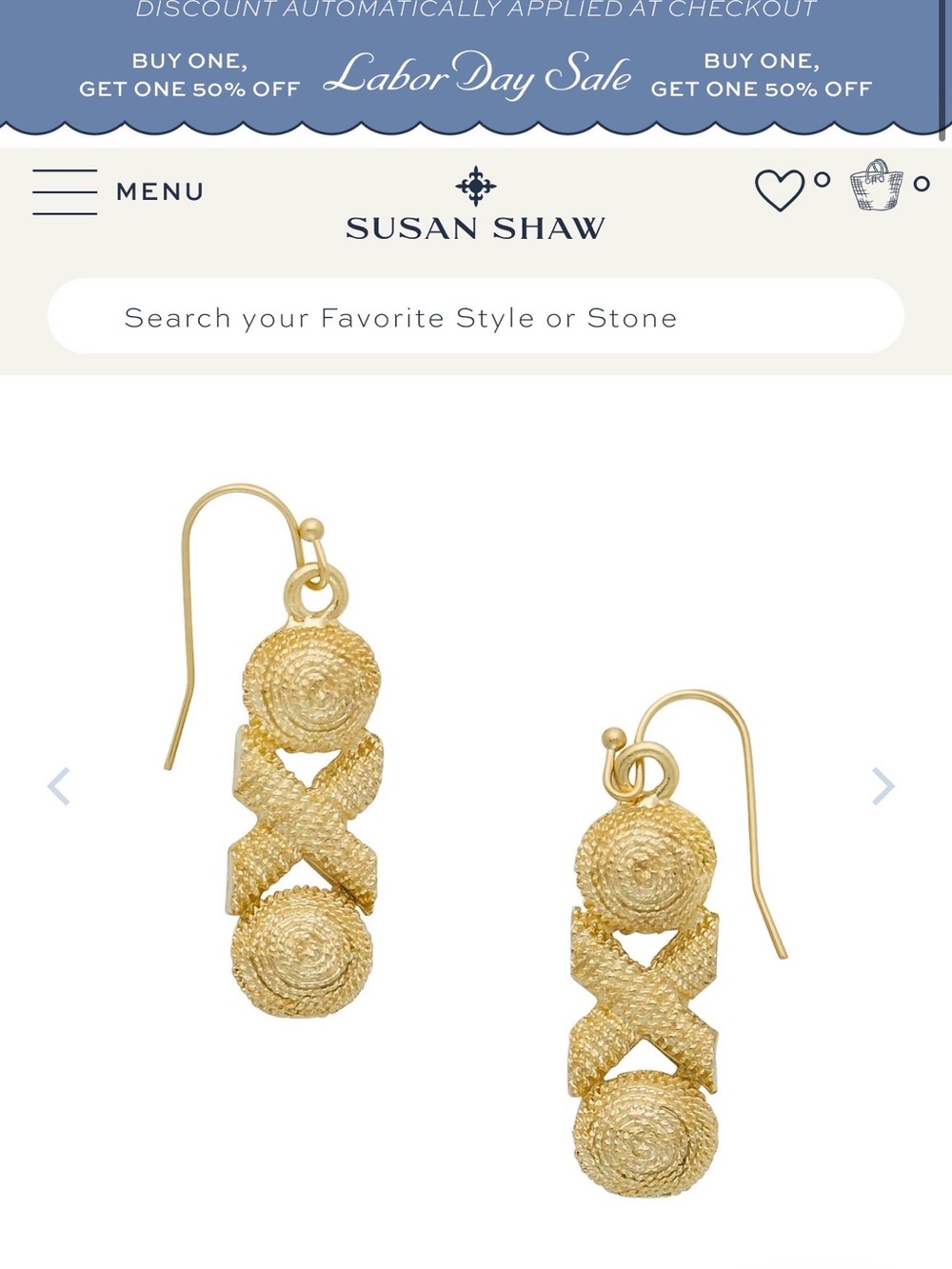 Gold Textured Drop Earrings - Women's Fashion Jewelry - Picture 3 of 3